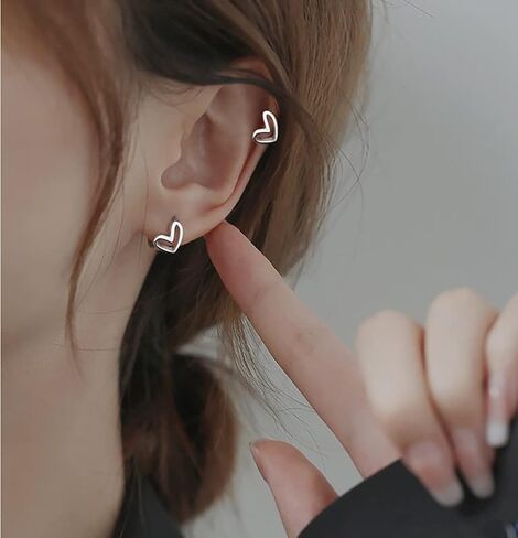 Reffeer Solid 925 Sterling Silver Love Heart Hoop Earrings for Women Teens Heart Hoop Earrings Love Huggie in Kuwait