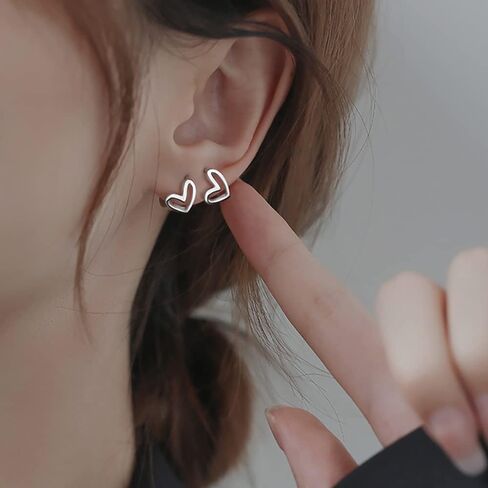 Reffeer Solid 925 Sterling Silver Love Heart Hoop Earrings for Women Teens Heart Hoop Earrings Love Huggie in Kuwait