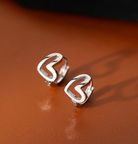 Reffeer Solid 925 Sterling Silver Love Heart Hoop Earrings for Women Teens Heart Hoop Earrings Love Huggie in Kuwait