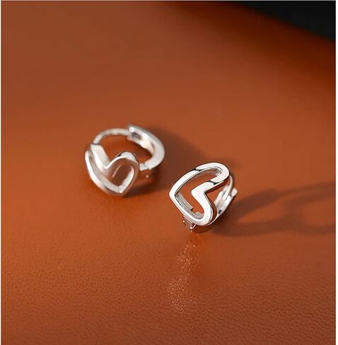 Reffeer Solid 925 Sterling Silver Love Heart Hoop Earrings for Women Teens Heart Hoop Earrings Love Huggie in Kuwait
