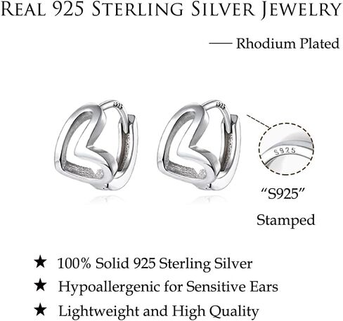 Reffeer Solid 925 Sterling Silver Love Heart Hoop Earrings for Women Teens Heart Hoop Earrings Love Huggie in Kuwait