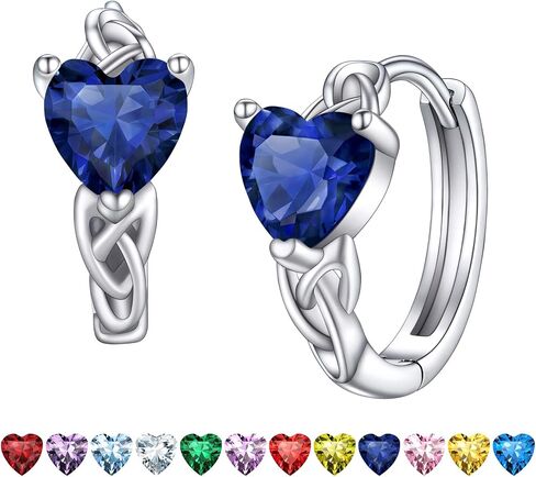 Bestyle Sterling Silver Celtic Earrings with Birthstone for Women, Hoop/Cross/Heart/Trinity Knot Celtic Birthstone Earrings for Women, Great Birthday Gift in Kuwait