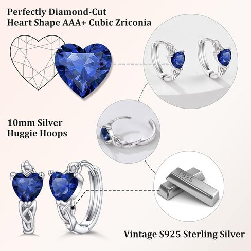 Bestyle Sterling Silver Celtic Earrings with Birthstone for Women, Hoop/Cross/Heart/Trinity Knot Celtic Birthstone Earrings for Women, Great Birthday Gift in Kuwait