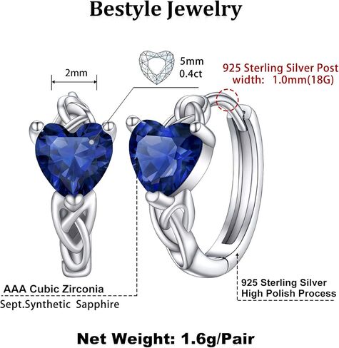 Bestyle Sterling Silver Celtic Earrings with Birthstone for Women, Hoop/Cross/Heart/Trinity Knot Celtic Birthstone Earrings for Women, Great Birthday Gift in Kuwait