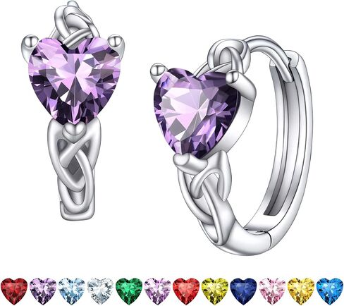 Bestyle Sterling Silver Celtic Earrings with Birthstone for Women, Hoop/Cross/Heart/Trinity Knot Celtic Birthstone Earrings for Women, Great Birthday Gift in Kuwait