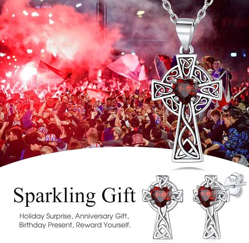 Bestyle Sterling Silver Celtic Earrings with Birthstone for Women, Hoop/Cross/Heart/Trinity Knot Celtic Birthstone Earrings for Women, Great Birthday Gift in Kuwait