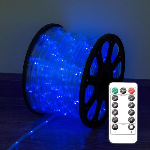 LED Rope Lights for Outside, 10Ft 360°Blue Solar Rope Lights Outdoor Waterproof, 43 LEDs 110V 8 Modes Remote Control Timer Christmas Rope Lights for Party Holiday Garden Decoration (Blue) in Saudi Arabia