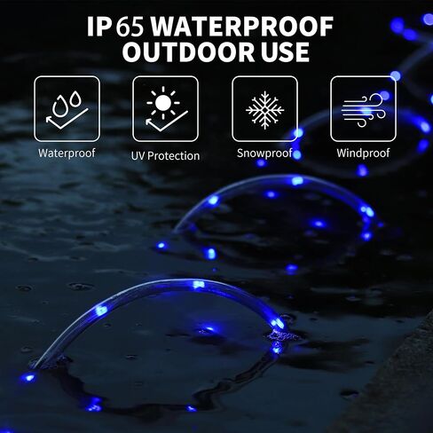 LED Rope Lights for Outside, 10Ft 360°Blue Solar Rope Lights Outdoor Waterproof, 43 LEDs 110V 8 Modes Remote Control Timer Christmas Rope Lights for Party Holiday Garden Decoration (Blue) in Saudi Arabia