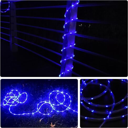 LED Rope Lights for Outside, 10Ft 360°Blue Solar Rope Lights Outdoor Waterproof, 43 LEDs 110V 8 Modes Remote Control Timer Christmas Rope Lights for Party Holiday Garden Decoration (Blue) in Saudi Arabia