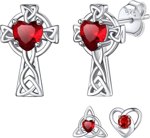 Bestyle Sterling Silver Celtic Earrings with Birthstone for Women, Hoop/Cross/Heart/Trinity Knot Celtic Birthstone Earrings for Women, Great Birthday Gift in Kuwait