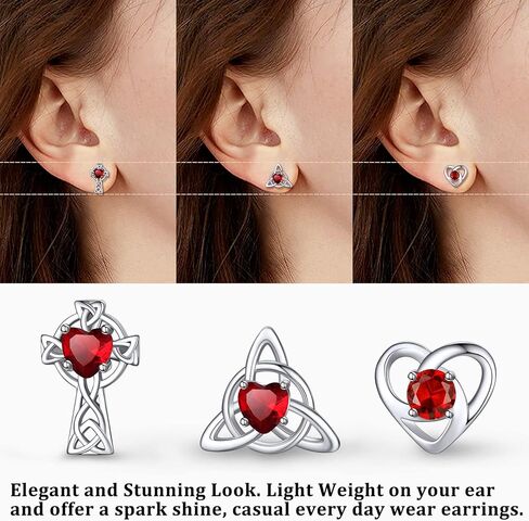 Bestyle Sterling Silver Celtic Earrings with Birthstone for Women, Hoop/Cross/Heart/Trinity Knot Celtic Birthstone Earrings for Women, Great Birthday Gift in Kuwait