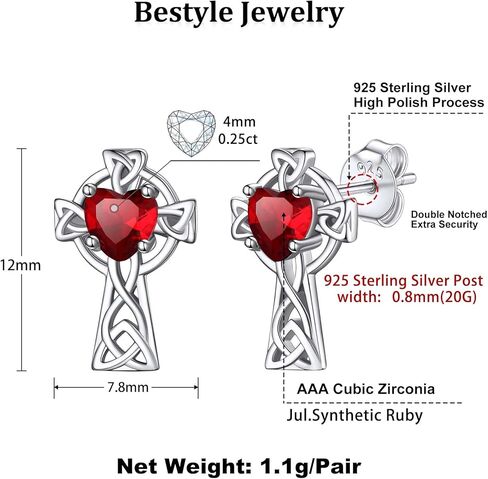 Bestyle Sterling Silver Celtic Earrings with Birthstone for Women, Hoop/Cross/Heart/Trinity Knot Celtic Birthstone Earrings for Women, Great Birthday Gift in Kuwait