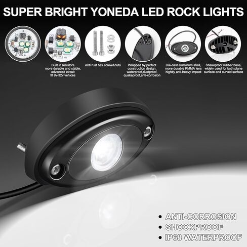 YONEDA Rock Lights for Trucks(4 Pods White) in Saudi Arabia