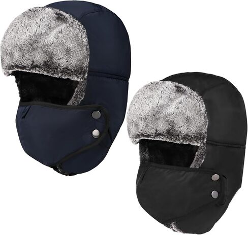 Homaisson Winter Hats with Mask Trapper Trooper Hat with Ear Flaps Russian Bomber Ushanka Hats Men Women Waterproof Windproof in Saudi Arabia
