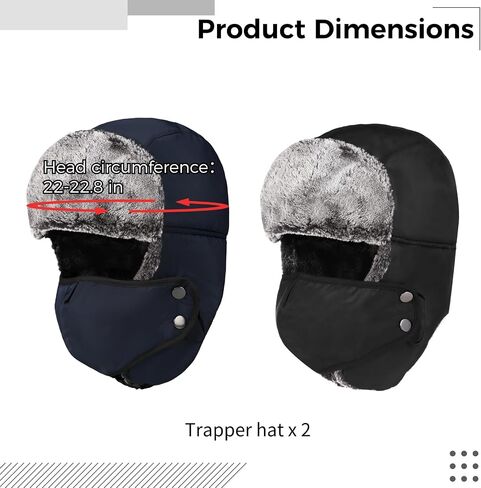 Homaisson Winter Hats with Mask Trapper Trooper Hat with Ear Flaps Russian Bomber Ushanka Hats Men Women Waterproof Windproof in Saudi Arabia