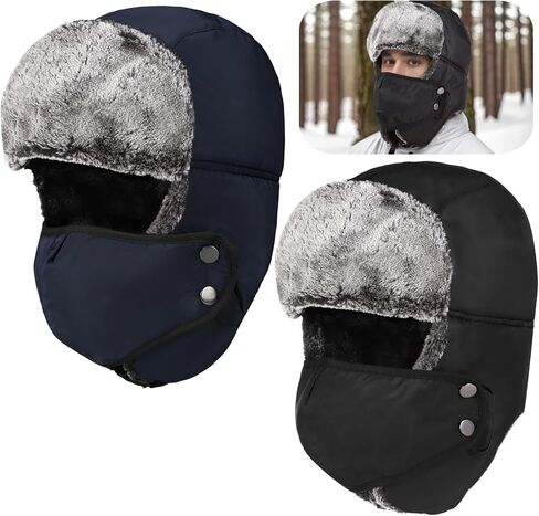 Homaisson Winter Hats with Mask Trapper Trooper Hat with Ear Flaps Russian Bomber Ushanka Hats Men Women Waterproof Windproof in Saudi Arabia