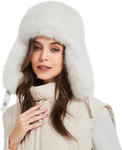 Winter Trapper Hat for Women Warm Faux Fur and Leather Windproof Full Hood Earflap Beanies in Kuwait