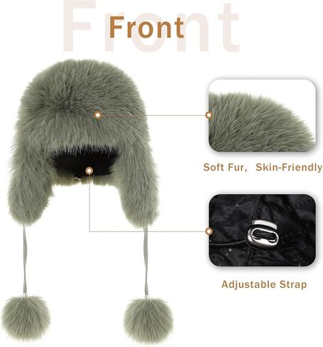Winter Trapper Hat for Women Warm Faux Fur and Leather Windproof Full Hood Earflap Beanies in Kuwait