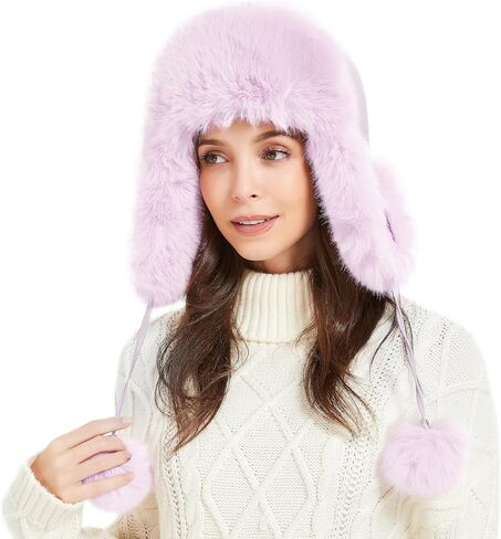 Winter Trapper Hat for Women Warm Faux Fur and Leather Windproof Full Hood Earflap Beanies in Kuwait