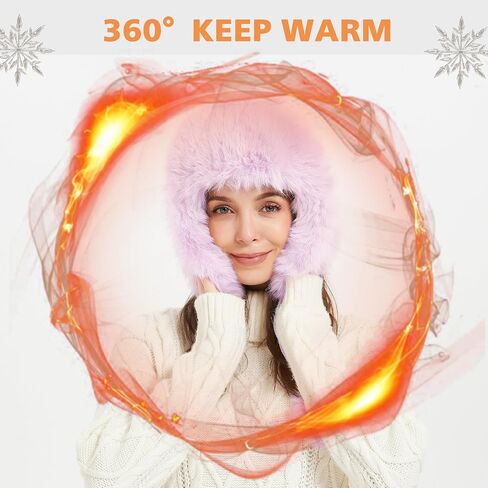 Winter Trapper Hat for Women Warm Faux Fur and Leather Windproof Full Hood Earflap Beanies in Kuwait