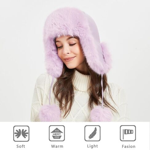 Winter Trapper Hat for Women Warm Faux Fur and Leather Windproof Full Hood Earflap Beanies in Kuwait