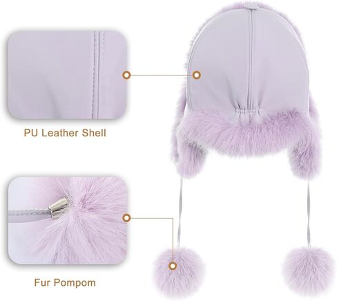 Winter Trapper Hat for Women Warm Faux Fur and Leather Windproof Full Hood Earflap Beanies in Kuwait