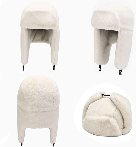 Winter Ushanka Russian Trapper Hats with Ear Flaps,Warm Full Hood Earflap Hat for Men and Women Windproof Fluffy Hats in Kuwait