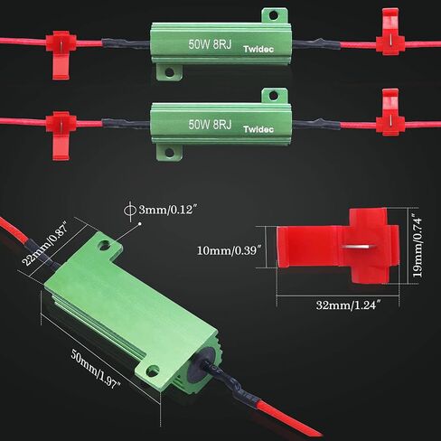 Twidec/4 قطعة 50 واط 8Ohm LED تحميل المقاومات لإصلاح LED فرط فلاش بدوره مصباح إشارة لمبة وميض سريع رمز الخطأ تحذير Cancellor RX24-50W8-4X in Saudi Arabia