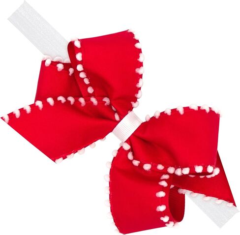 Wee Ones Girls' Taffeta Bowtie with Pom-Pom Edges and Streamer Tails (Knot Wrap), Medium, White with Red in Saudi Arabia