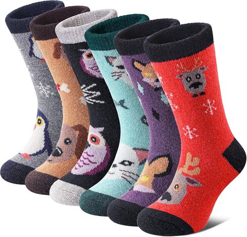 FNOVCO Kids Merino Wool Hiking Socks Toddlers Boys Girls Cozy Thermal Winter Thick Warm Crew Socks 6 Pairs in Kuwait
