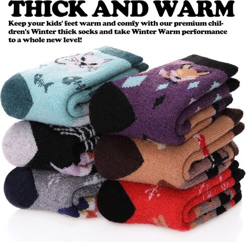 FNOVCO Kids Merino Wool Hiking Socks Toddlers Boys Girls Cozy Thermal Winter Thick Warm Crew Socks 6 Pairs in Kuwait