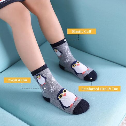 FNOVCO Kids Merino Wool Hiking Socks Toddlers Boys Girls Cozy Thermal Winter Thick Warm Crew Socks 6 Pairs in Kuwait