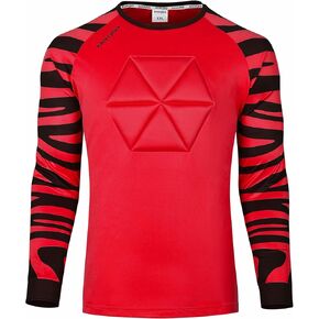 Elbow & Chest Padded Soccer Goalie Jersey - Long Sleeve Soccer Goalkeeper Jersey Men - Adult, Youth Goalie Shirt Red