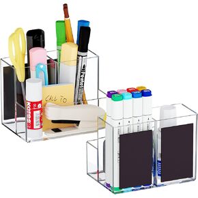 Marbrasse Acrylic Magnetic Pen Holder, Dry Erase Marker Holder, Magnetic Whiteboard Pencil Holders for Refrigerator, Locker, School and Office,Clear