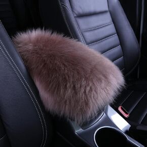 Frienda Furry Armrest Cover Auto Center Armrest Cover Car Soft Console Pad, Real Sheepskin Wool Soft Fluffy Auto Center Console Cover for Most Car Decoration Protector (Black)