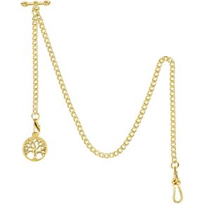 Pocket Watch Chain T-bar Chain Albert Chain with Life Tree Pendant