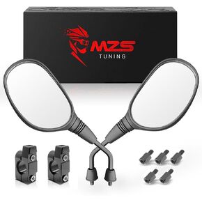MZS Motorcycle Mirrors Chrome, M8 Rectangle Motorbike Rear View Mirror Side Long Stem Heavy Duty Aluminum Compatible with Sportster Road King Electra Glide Street Glide Dyna Softail Ultra Vrod 82-24