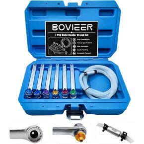 Brake Bleeder Wrench Set, Brake Fluid Clutch Bleeding Spanner Tool Kit, 7‑12mm 12 Point Wrenches with Adapter Sockets, Oil Drain Hose with Non-Return Check Valve