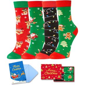 HAPPYPOP Christmas Gifts Stocking Socks for Boy Girl - Santa Light Xmas Socks for Kids with Greeting Card 4 Pask