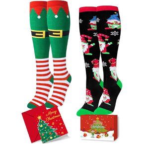 HAPPYPOP Christmas Gifts Stocking Socks for Girls - Secret Santa Gnome Socks Elf Knee Socks for Kids