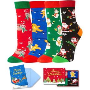 HAPPYPOP Christmas Gifts Stocking Socks for Kids - Xmas Stocking Stuffers for Boys Girls 4 Pack with Greeting Card