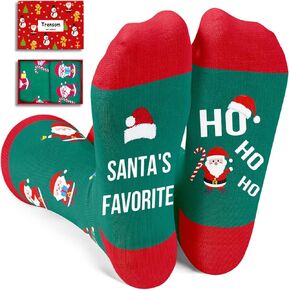 TRENSOM Christmas Gifts Santa Socks For Boys Girls - Xmas Stocking Stuffers Secret Santa Socks for Kids, Green Santa Socks