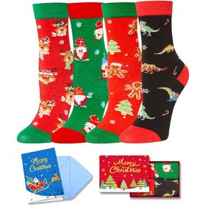 HAPPYPOP Christmas Gifts Stocking Socks for Boys Girls - Gnome Reindeer Socks for Kids with Card 4 Pack