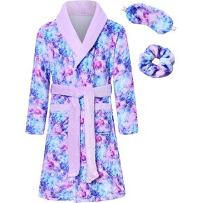 Funnycokid Girls Robe with Matching Sleep Mask Scrunchie for Kids 6-13 Years in Kuwait