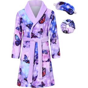 Funnycokid Girls Robe with Matching Sleep Mask Scrunchie for Kids 6-13 Years