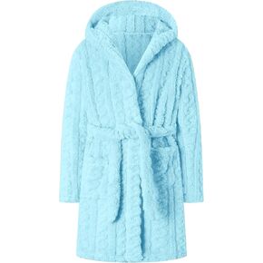Umeyda Girls & Womens Twist Fleece Robes, Hooded Soft Warm Bath Robe for Kids Womens Fuzzy Bathrobe for Gifts