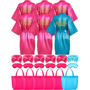 Sintuff 24 Pcs Kids Spa Party Supplies for Girls 6 Spa Party Robes 6 Tote Bags 6 Headbands 6 Eye Masks(Size 10,Sky Blue Birthday)