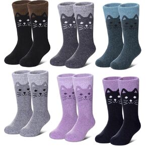 LANLEO Kids Wool Socks For Toddlers Boys Girls Hiking Winter Warm Cozy Thick Heavy Thermal Crew Boot Socks 6 Pairs in Kuwait