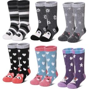 LANLEO Kids Wool Socks For Toddlers Boys Girls Hiking Winter Warm Cozy Thick Heavy Thermal Crew Boot Socks 6 Pairs