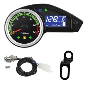 Universal Motorcycle Speedometer Gauge LCD Digital Speedometer for Motorcycle Gauge Cluster MPH Dashboard 12V Speedo Meter with Moto Tachometer, Odometer, Oil Level, 1-6 Gear